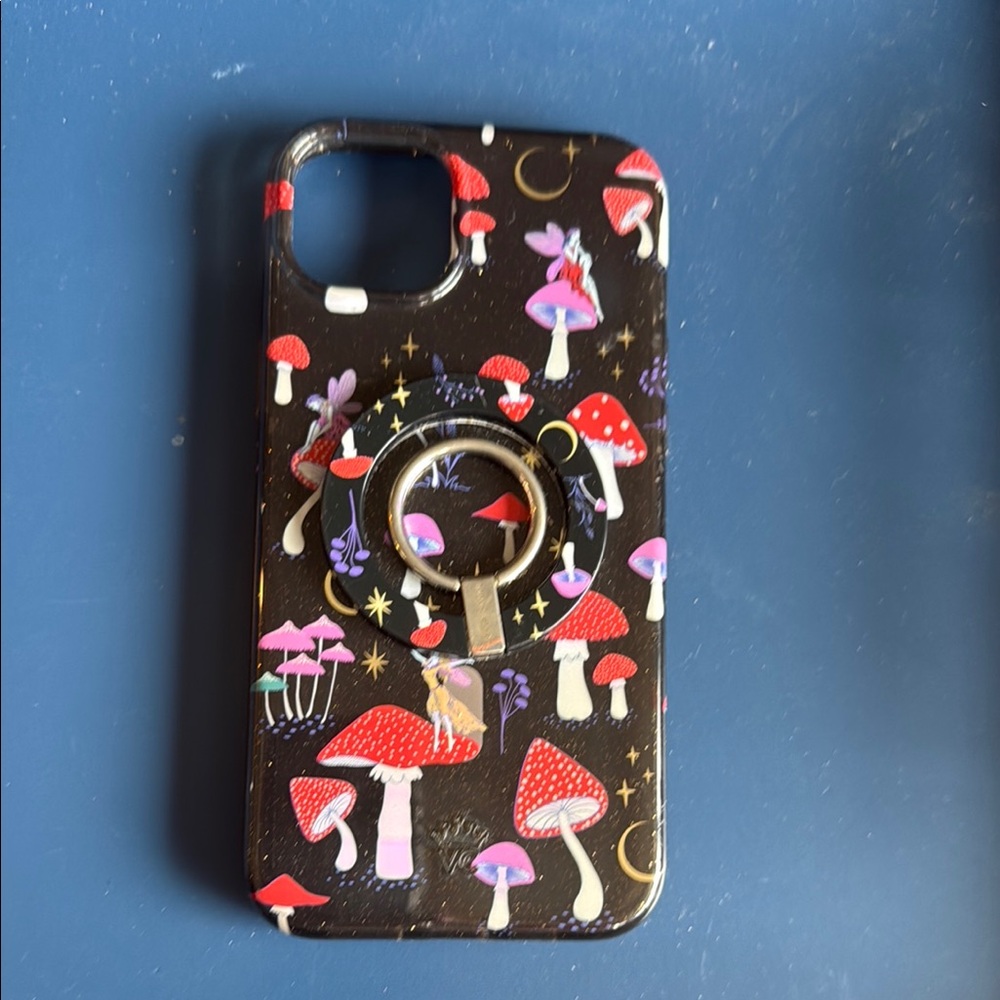 Mushroom Pattern Phone Case with Ring Holder - Black
